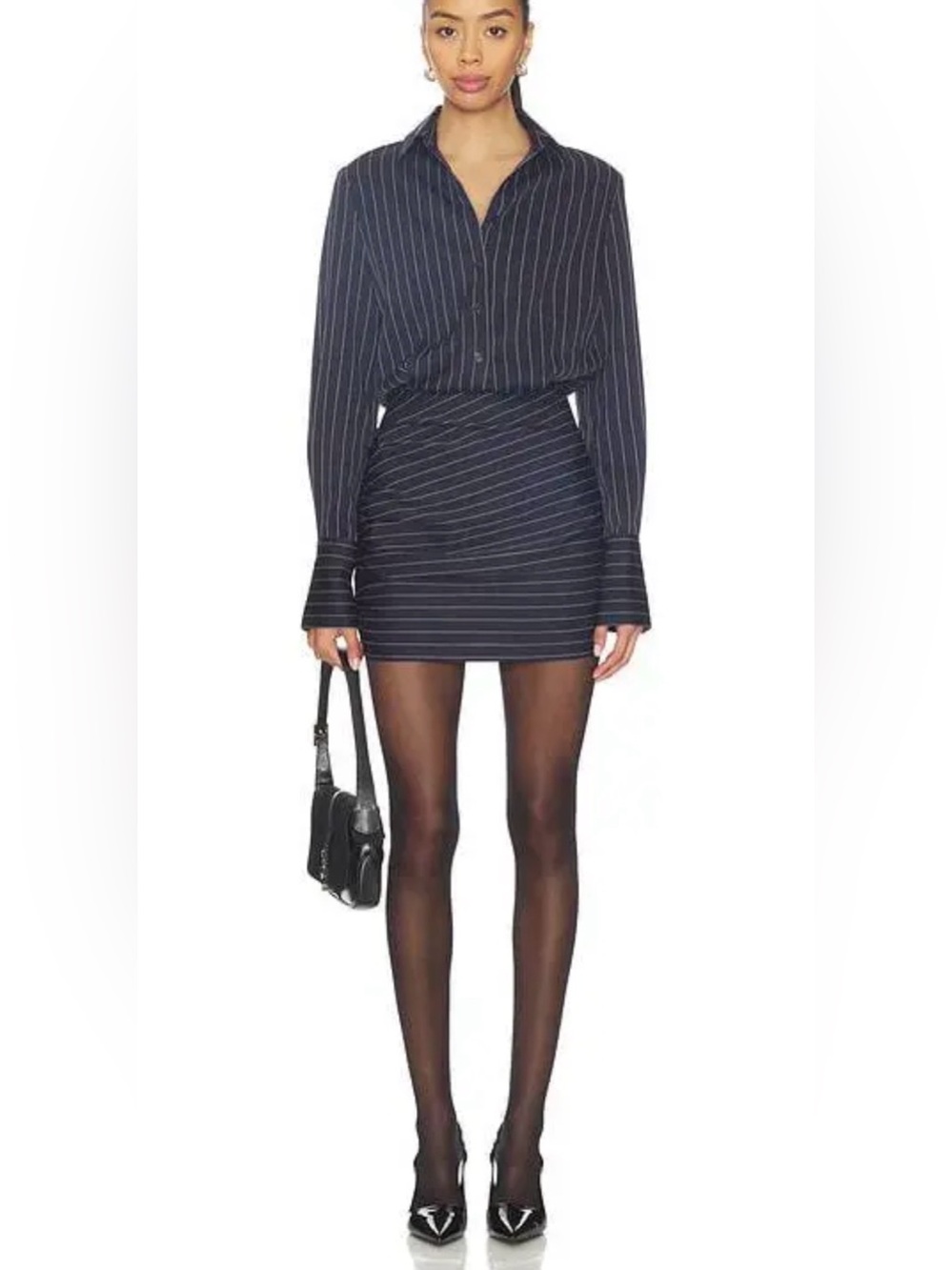 All the Ways Navy Pinstripe Shirt Dress